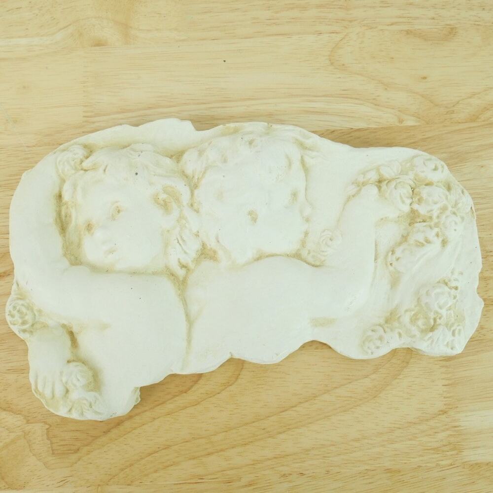 Vintage Cherub Wall Plaque Hen Feathers 90s Country Shabby Chic Farmhouse Angels